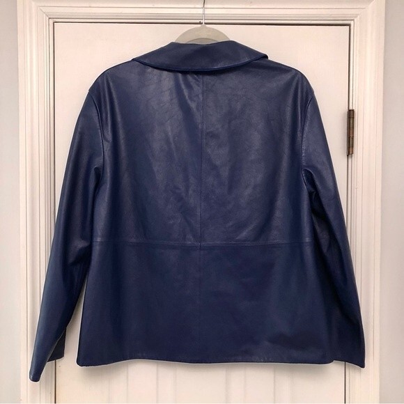Lafayette 148 New York Blue Leather Jacket Open Front 2 - Picture 6 of 6